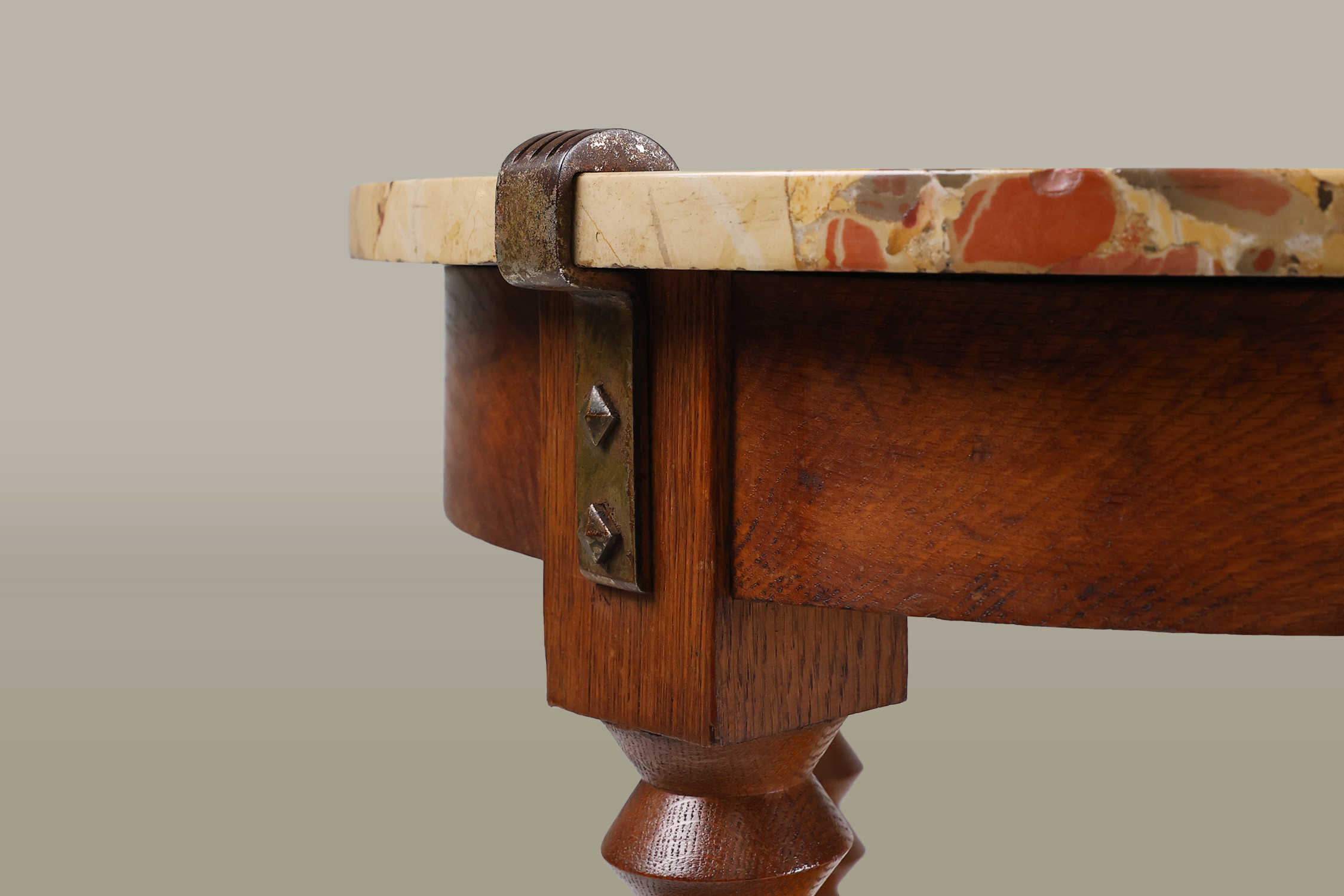 A rare 1930s French Art Deco side table in oak with marble topthumbnail